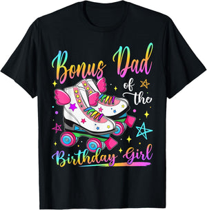 Bonus Dad Of The Birthday Girl Rolling Skate Family Matching T-Shirt - T-Shirt | Black