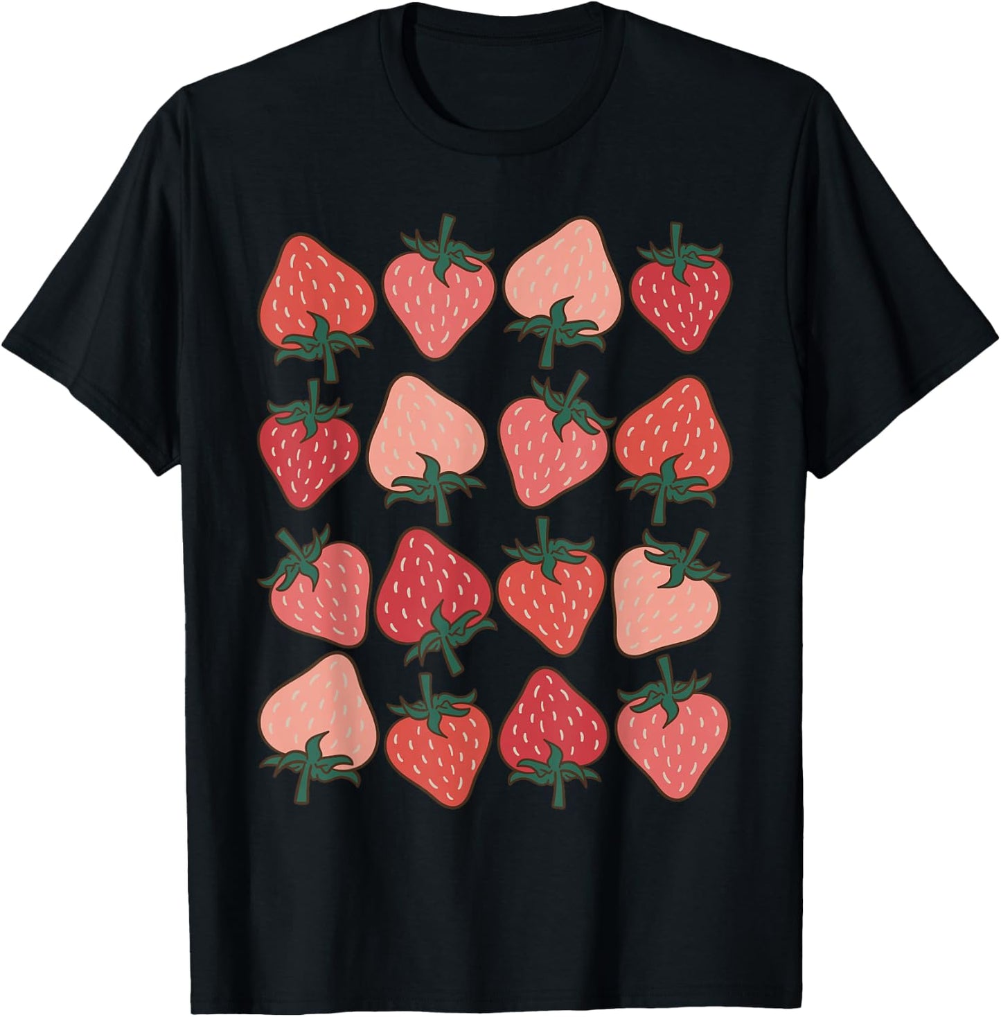 Strawberry Pattern Fruitarian Berry Strawberries Fruit Lover T-Shirt - T-Shirt | Black