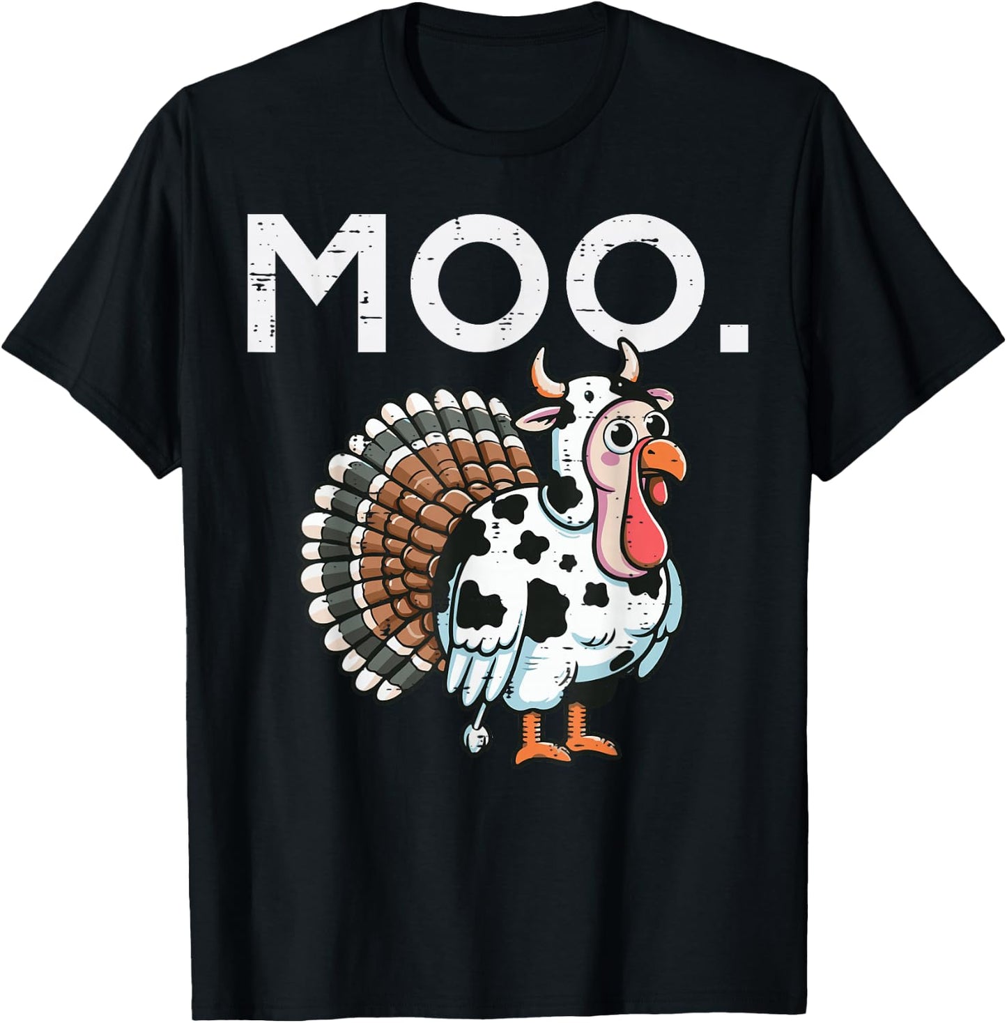 Thanksgiving Moo Turkey Cow Funny Fall Farm Men Women Kids T-Shirt - T-Shirt | Black