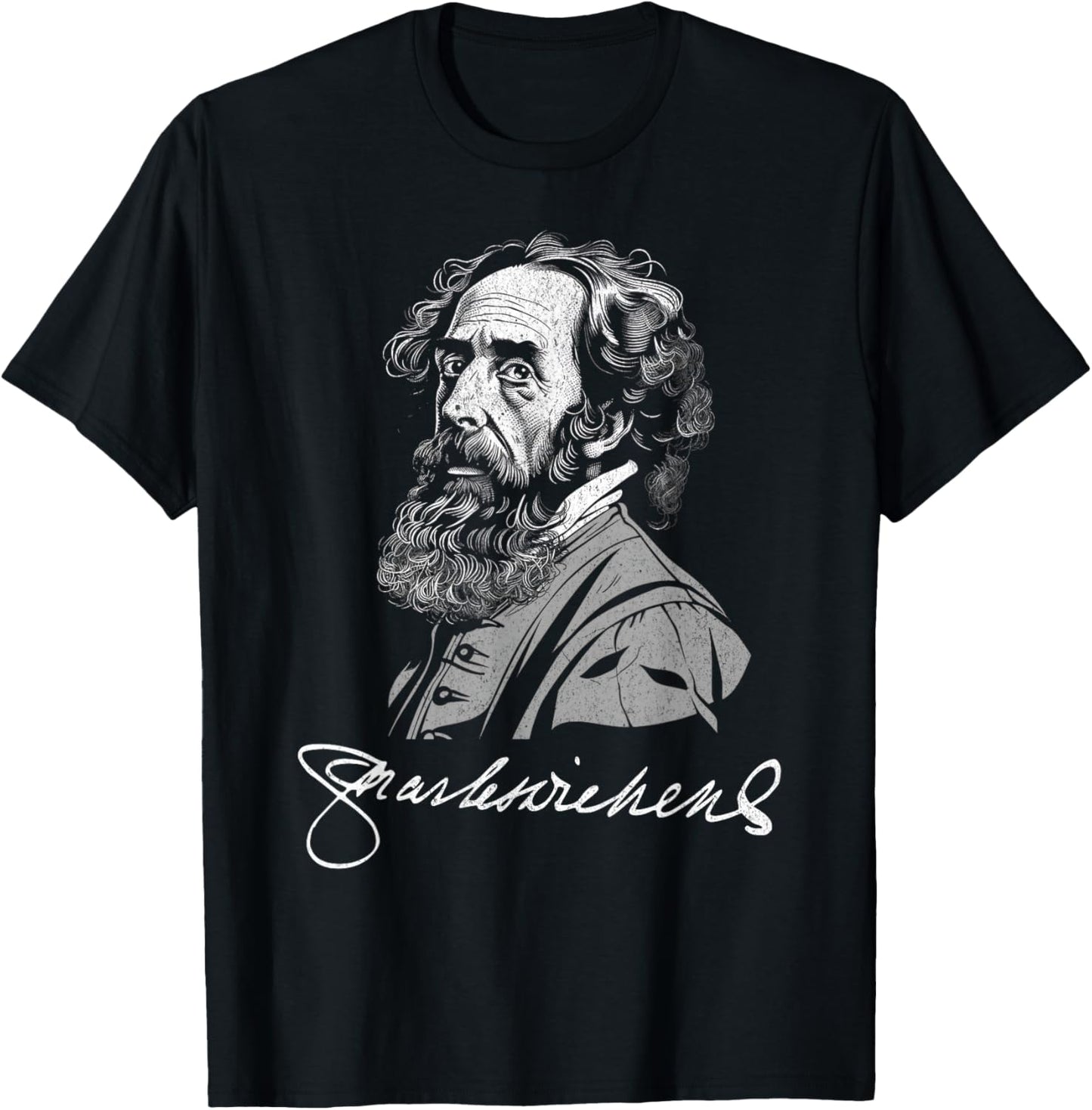Charles Dickens with Signature For Literature Fans T-Shirt - T-Shirt | Black