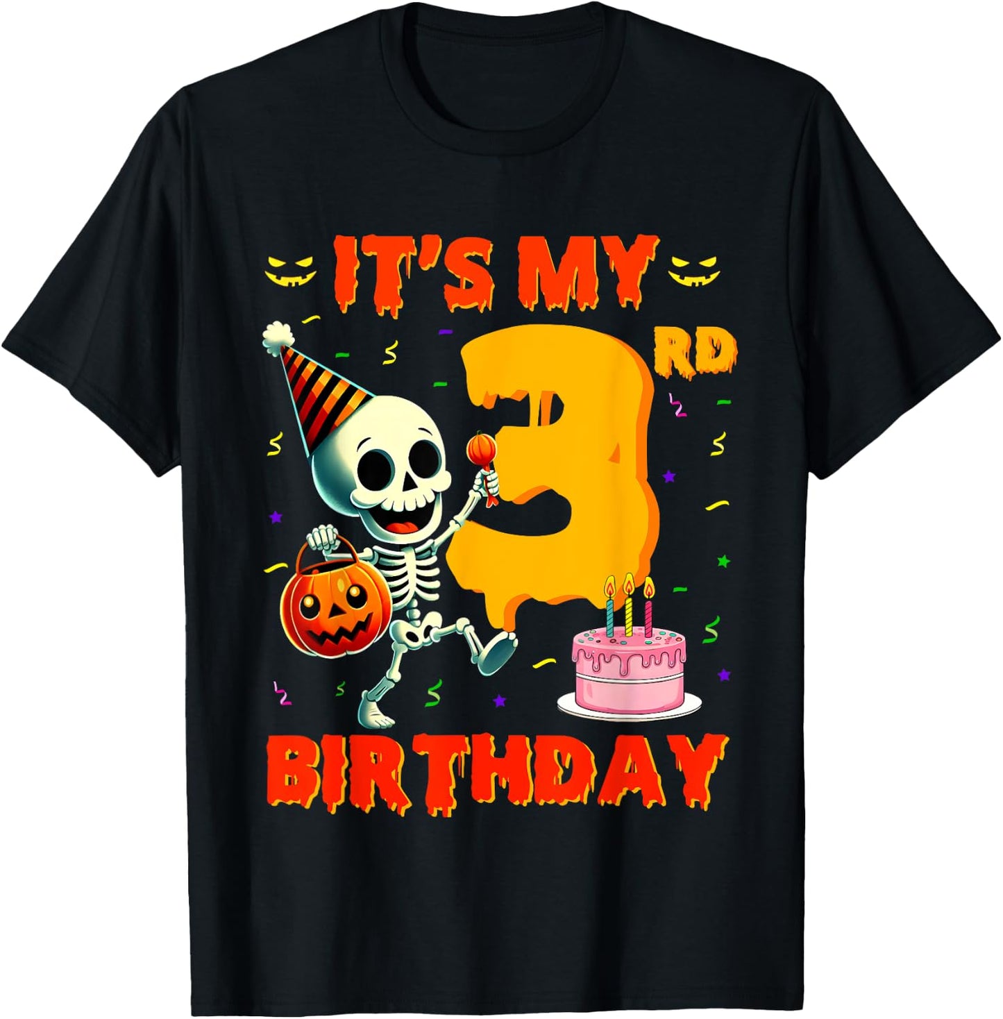 Kids Boo It's My 3rd Birthday Halloween Skeleton 3 Years Old T-Shirt - T-Shirt | Black