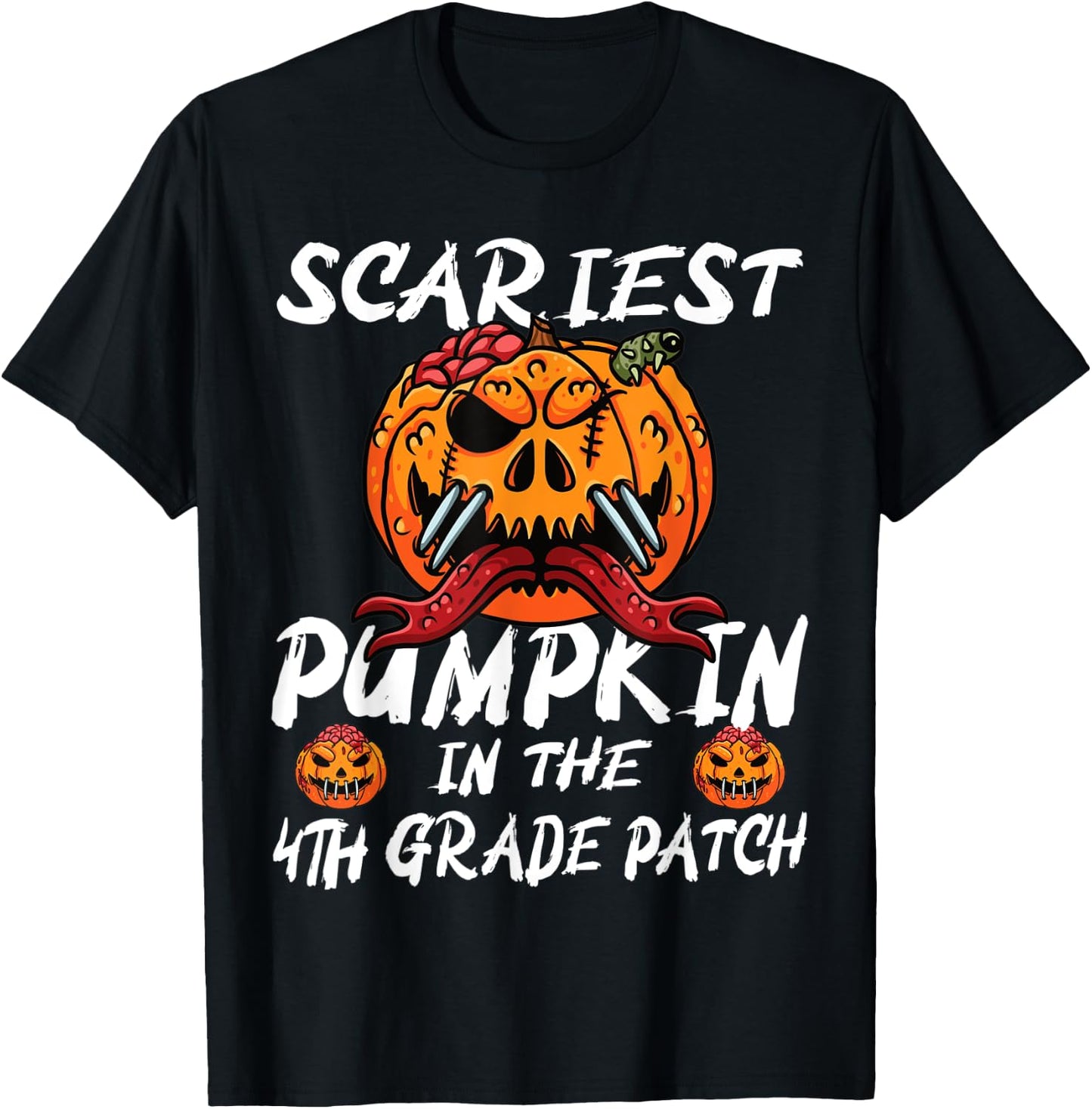 Kids Scariest Pumpkin 4th Grade Patch School Halloween Boy T-Shirt - T-Shirt | Black