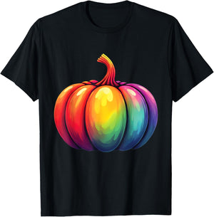 Vibrant Rainbow Pumpkin Graphic T-Shirt - T-Shirt | Black