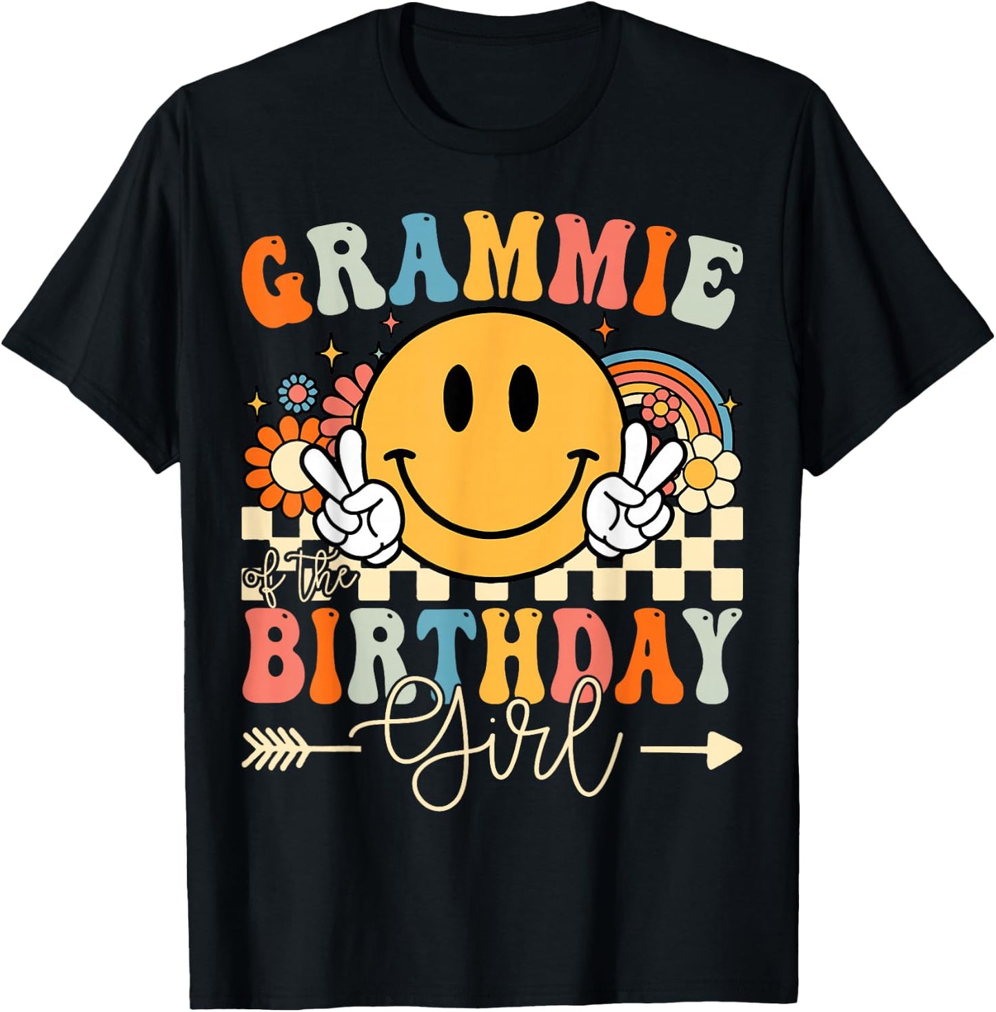 Grammie Of The Birthday Girl Groovy Retro Vintage T-Shirt - T-Shirt | Black