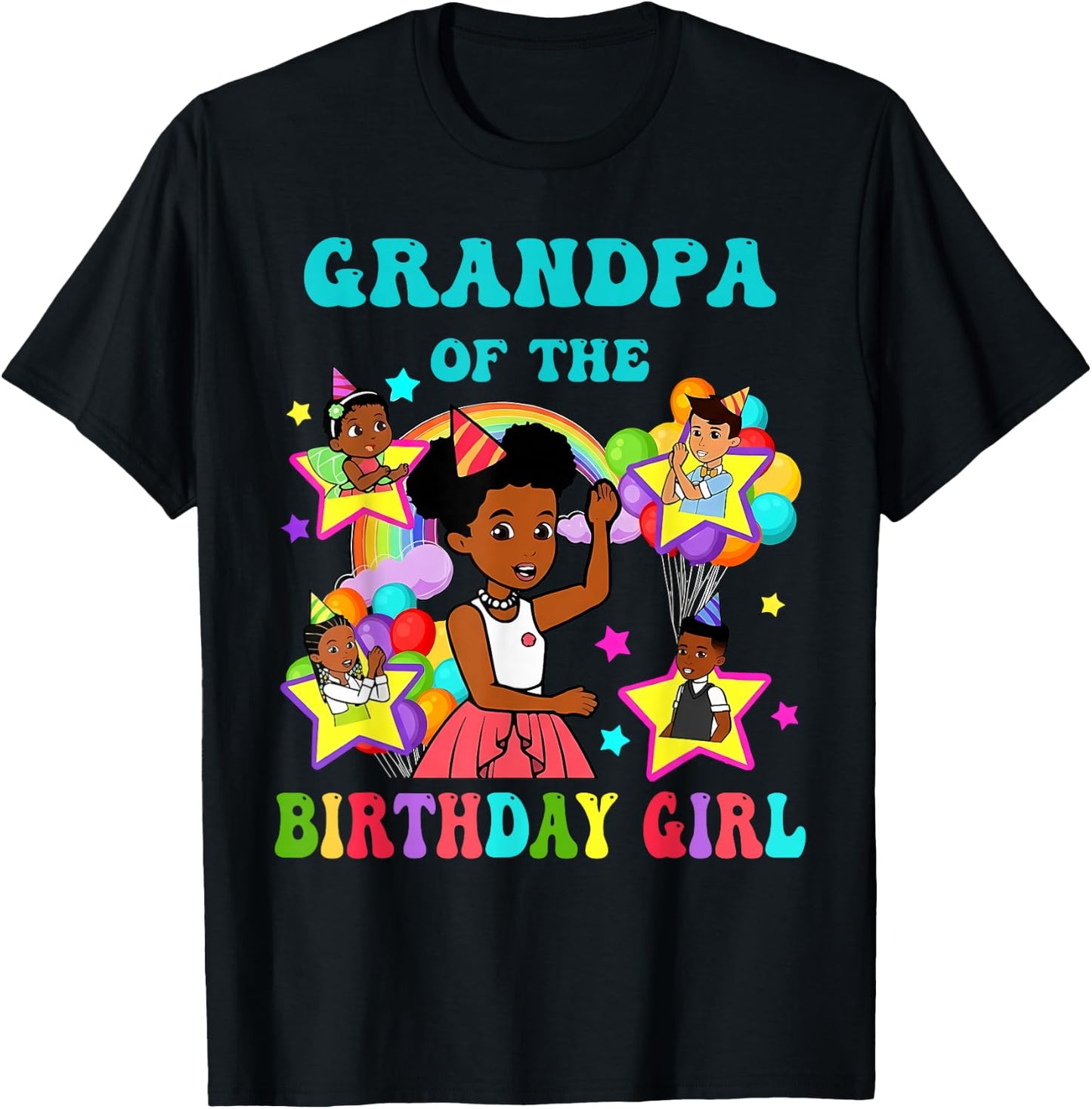 Grandpa of Birthday Girl Gracie Pink Doll Family Decorations T-Shirt - T-Shirt | Black