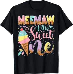 Meemaw Of The Sweet One Ice Cream 1St Birthday Party T-Shirt - T-Shirt | Black