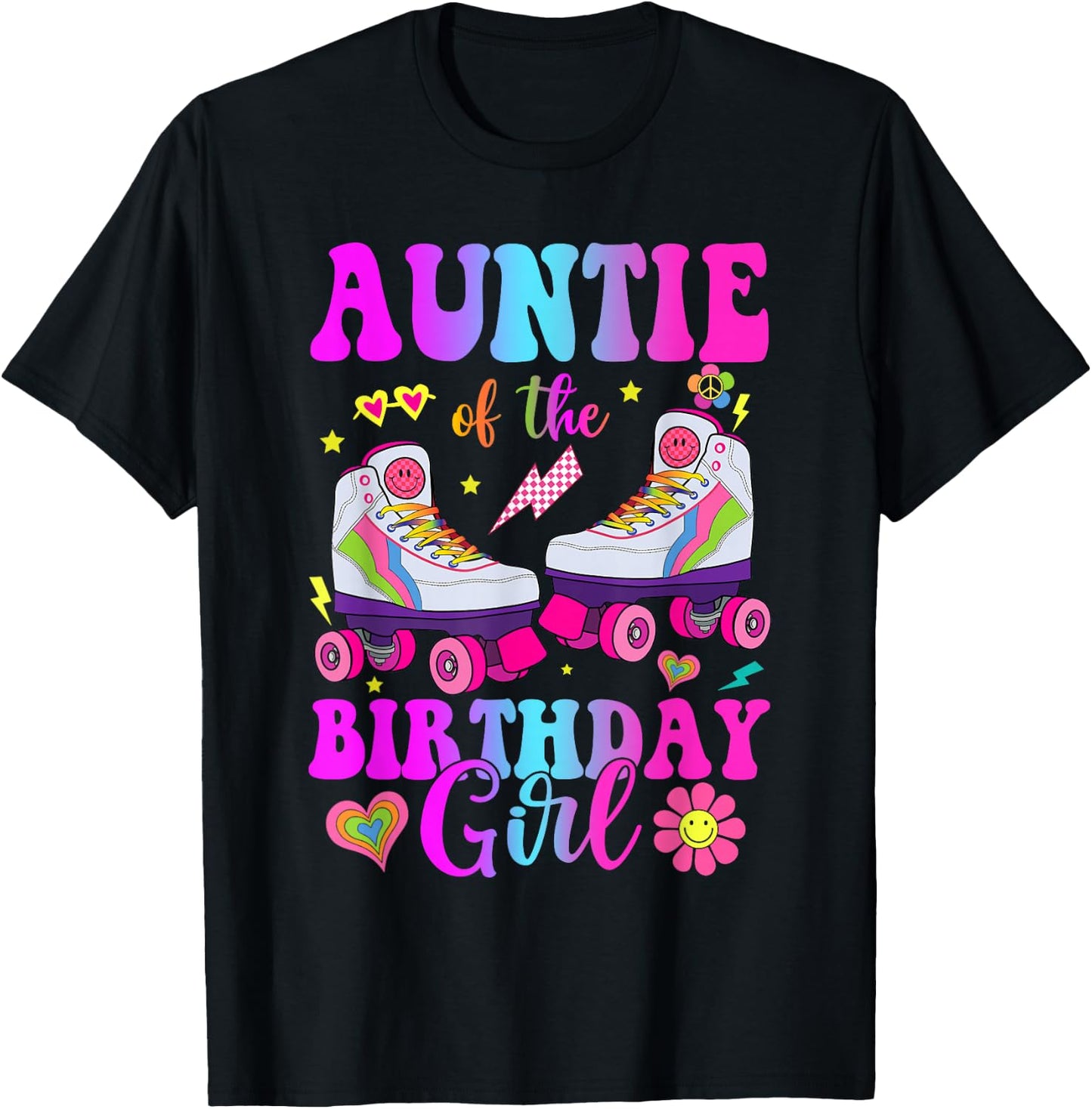 Let's Roll Auntie of the Birthday girl Roller Skate Birthday T-Shirt - T-Shirt | Black