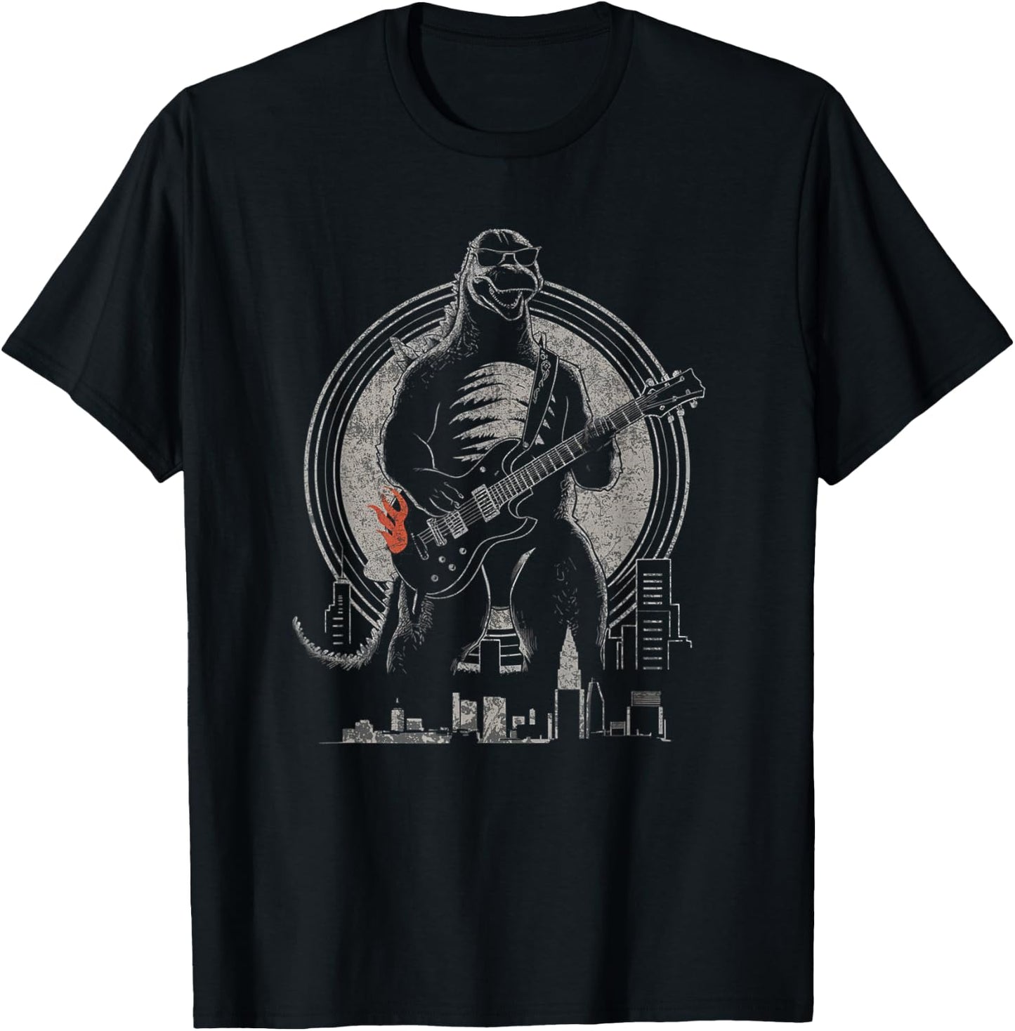 Theater Of Oneness - Music Dinosaur Guitar Funny Vintage Guitar Graphic Rock Guitarist , Small, Black T-Shirt - T-Shirt | Black