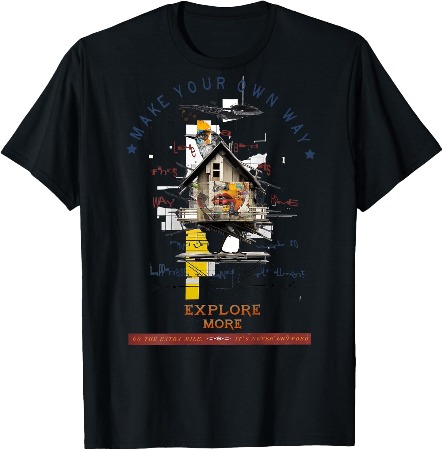 Bird | Backprint | Art Graphic Animal Artwork Bird T-Shirt - T-Shirt | Black