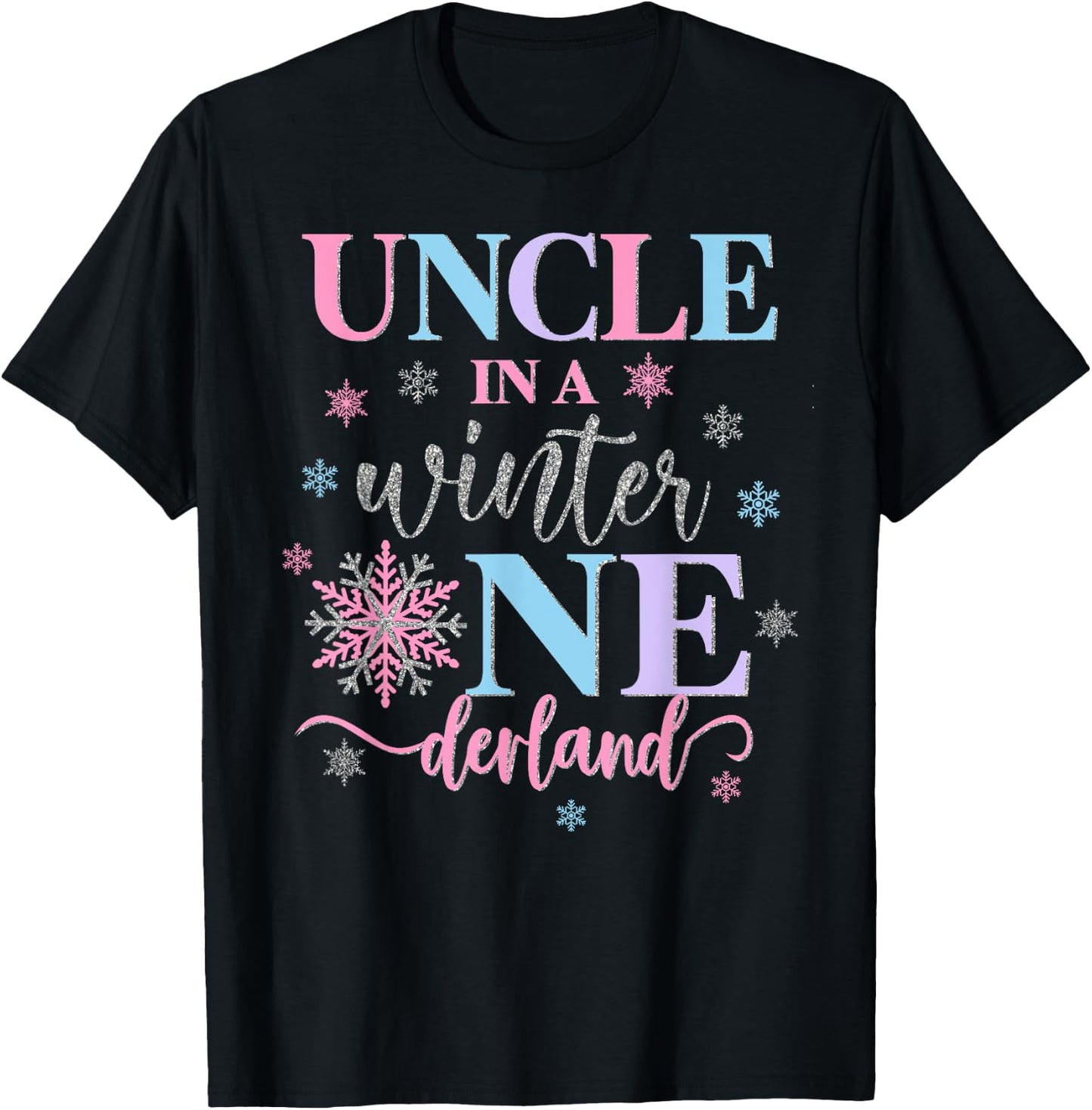 Uncle in a Winter Onederland Birthday Girl Sweet Snowflake T-Shirt - T-Shirt | Black