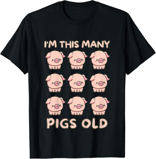 I'm This Many Pigs Old - 9th Birthday Pig 9 Years Old Bday T-Shirt - T-Shirt | Black