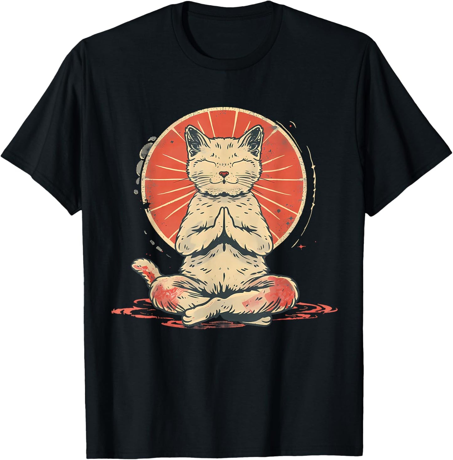 Cat Meditation Zen Buddha Spirituality Hindu Buddhist T-Shirt - T-Shirt | Black