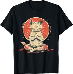 Cat Meditation Zen Buddha Spirituality Hindu Buddhist T-Shirt - T-Shirt | Black