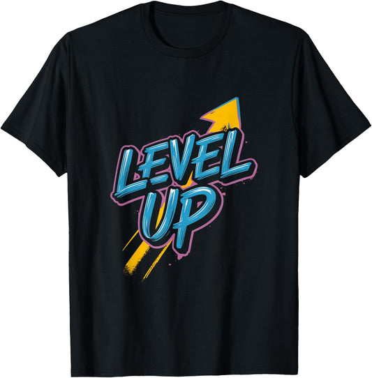 Retro Gaming Level Up Boys Girls Men Women T-Shirt - T-Shirt | Black