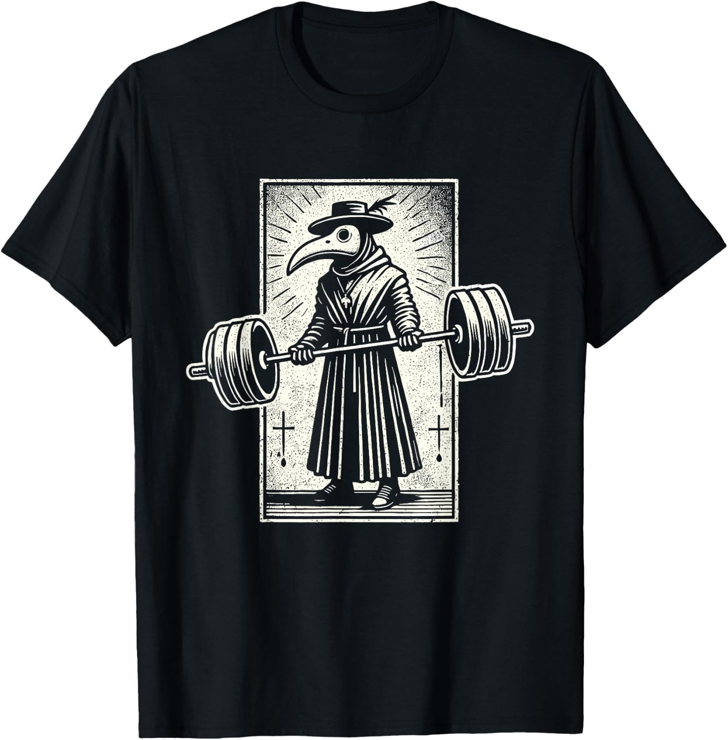 Plague Doctor Weightlifting Funny Retro Vintage Gym Workout T-Shirt - T-Shirt | Black