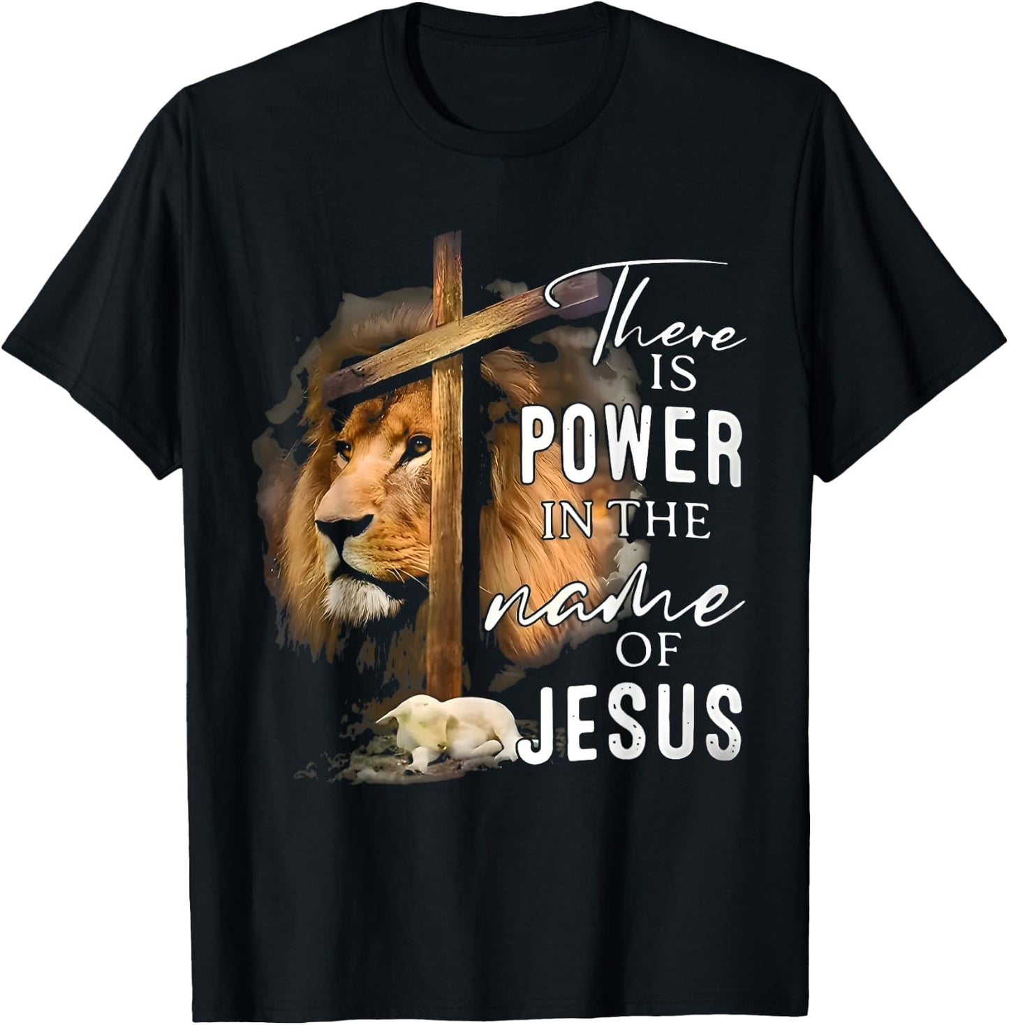 There is Power in the Name Jesus Faith Lion Christian Christ T-Shirt - T-Shirt | Black
