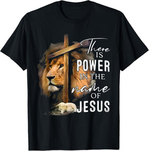 There is Power in the Name Jesus Faith Lion Christian Christ T-Shirt - T-Shirt | Black