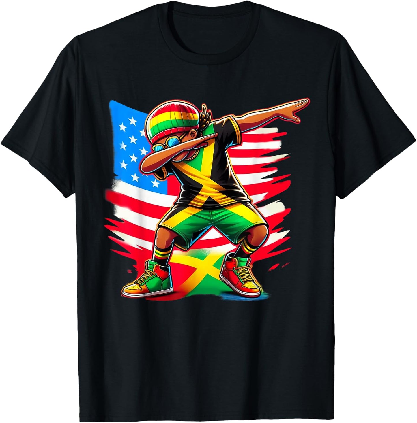 Half American Half Jamaican Boy Patriotic 4th of July T-Shirt - T-Shirt | Black