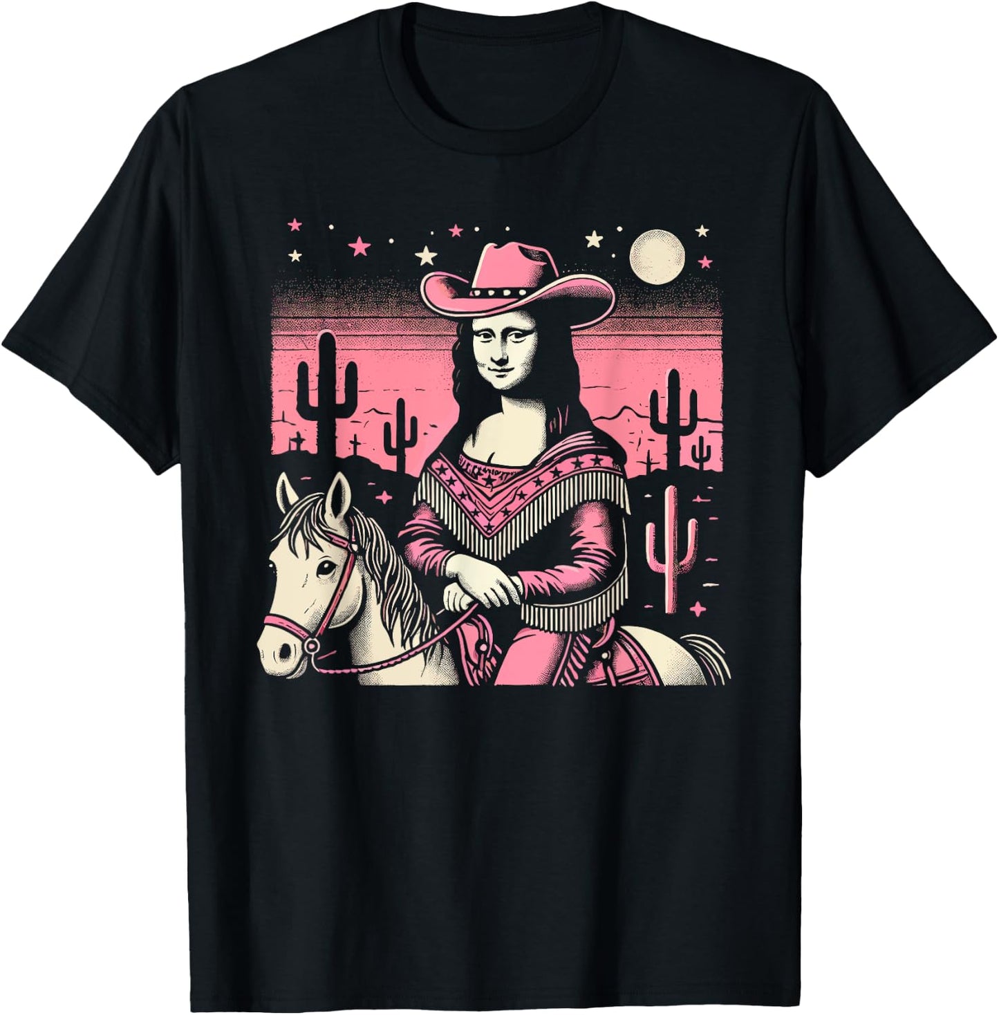 Pink Cowboy Cowgirl Mona Lisa Country Western Pink Cowgirl T-Shirt - T-Shirt | Black