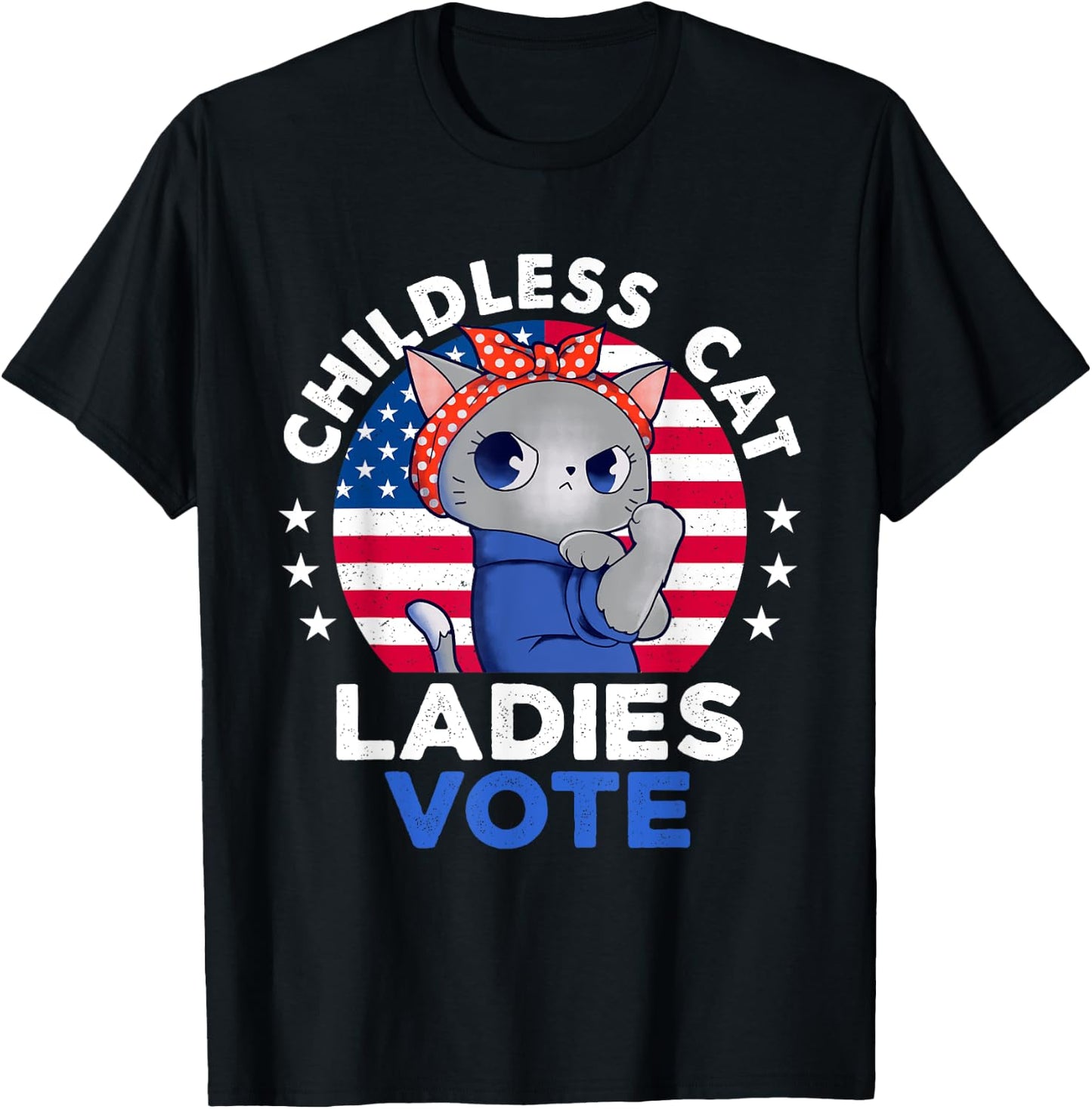 Childless Cat Ladies Vote Funny Vintage Usa Flag Cat Lovers T-Shirt - T-Shirt | Black