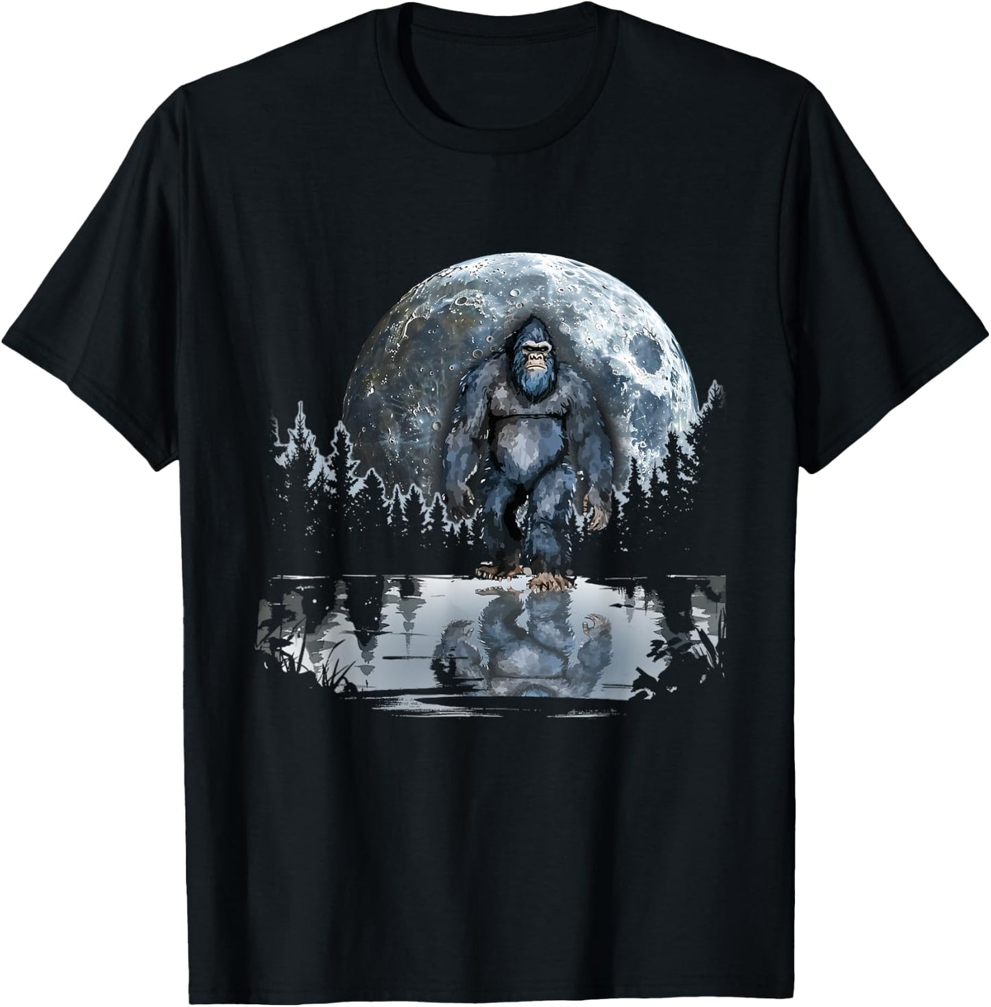 Bigfoot Sasquatch Full Moon In The Forest Women Kids T-Shirt - T-Shirt | Black