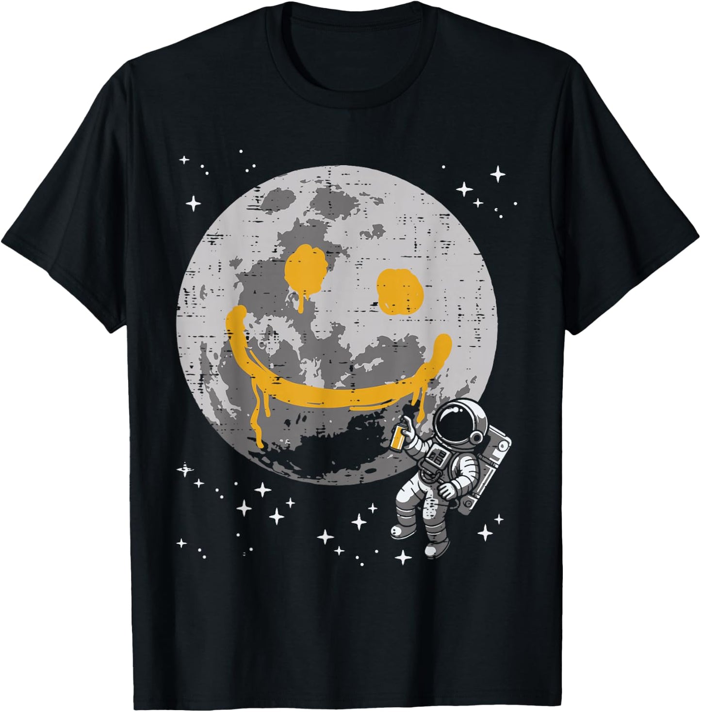 Astronaut Spray Paint Moon Smile Face Space Kids Women Men T-Shirt - T-Shirt | Black