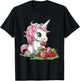 Strawberry Unicorn Cute Strawberries Drawing Motif T-Shirt - T-Shirt | Black