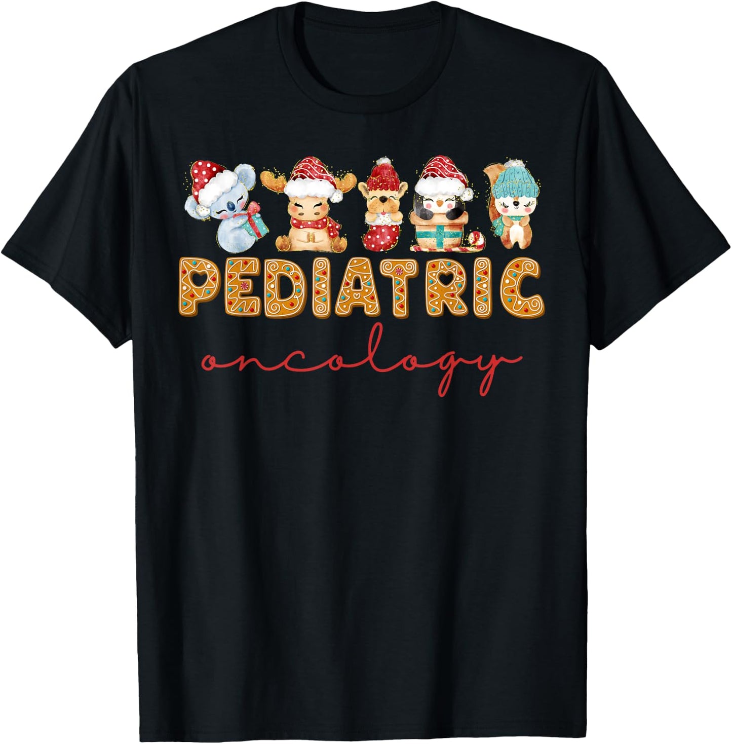 Pediatric Oncology Nurse Christmas Animal PEDS Oncologist T-Shirt - T-Shirt | Black
