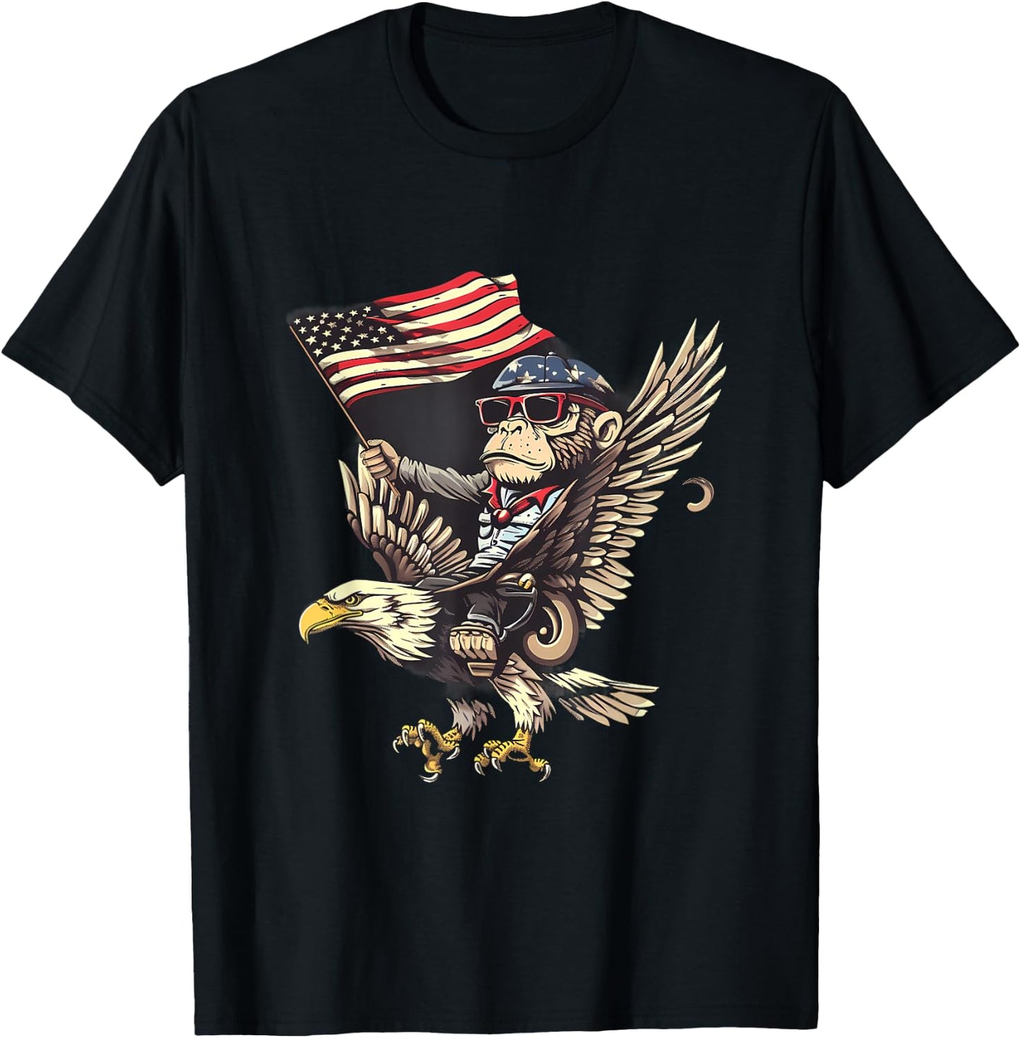 4th Of July Monkey Bald Eagle USA Fourth Of July America T-Shirt - T-Shirt | Black
