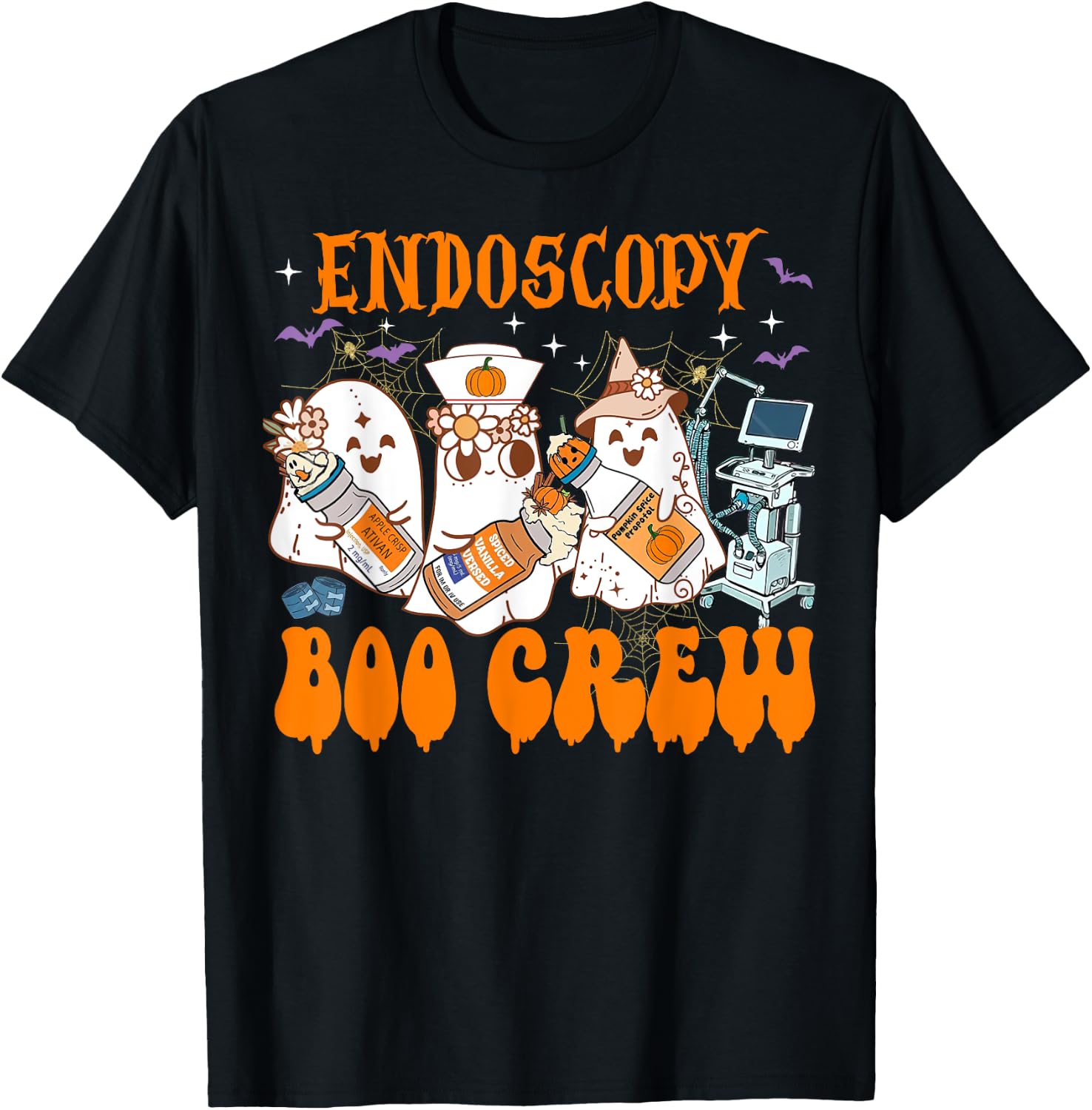 Endoscopy Nurse Halloween Anesthetist Boo Crew Squad T-Shirt - T-Shirt | Black