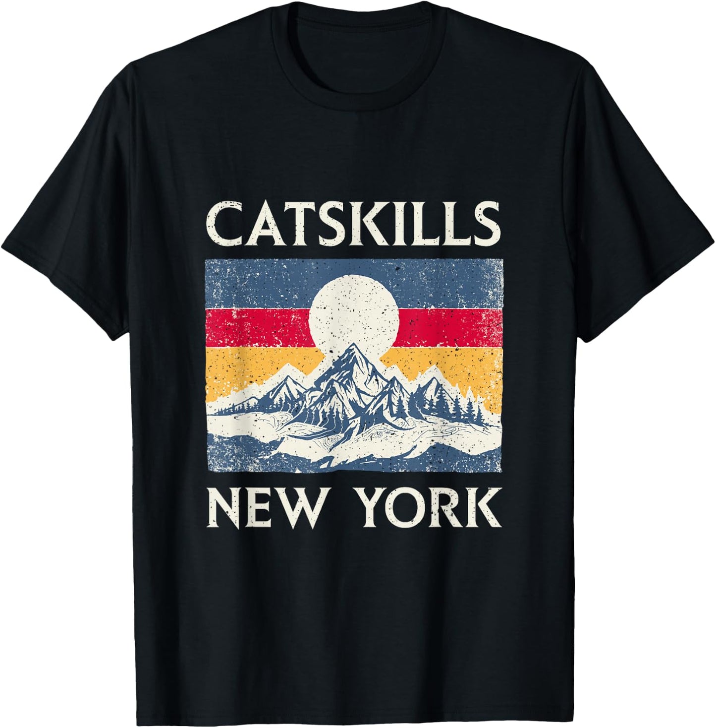 Vintage 70s 80s Sunset Mountain Catskills New York Hiking T-Shirt - T-Shirt | Black