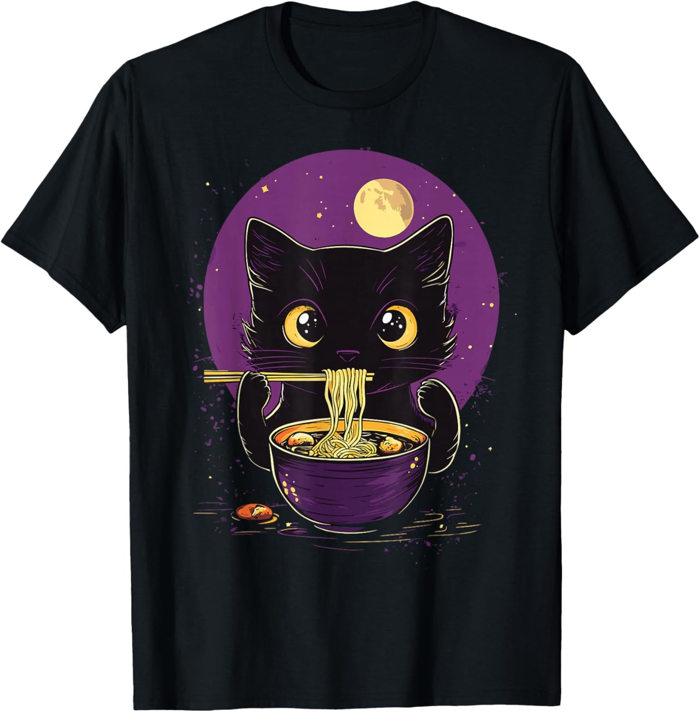 Cat Ramen Japanese Funny Graphic Kawaii Cat Anime T-Shirt - T-Shirt | Black