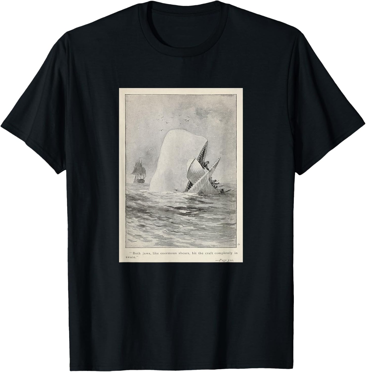 Moby Dick Whale Attacking a Whaling Ship (1892) T-Shirt - T-Shirt | Black