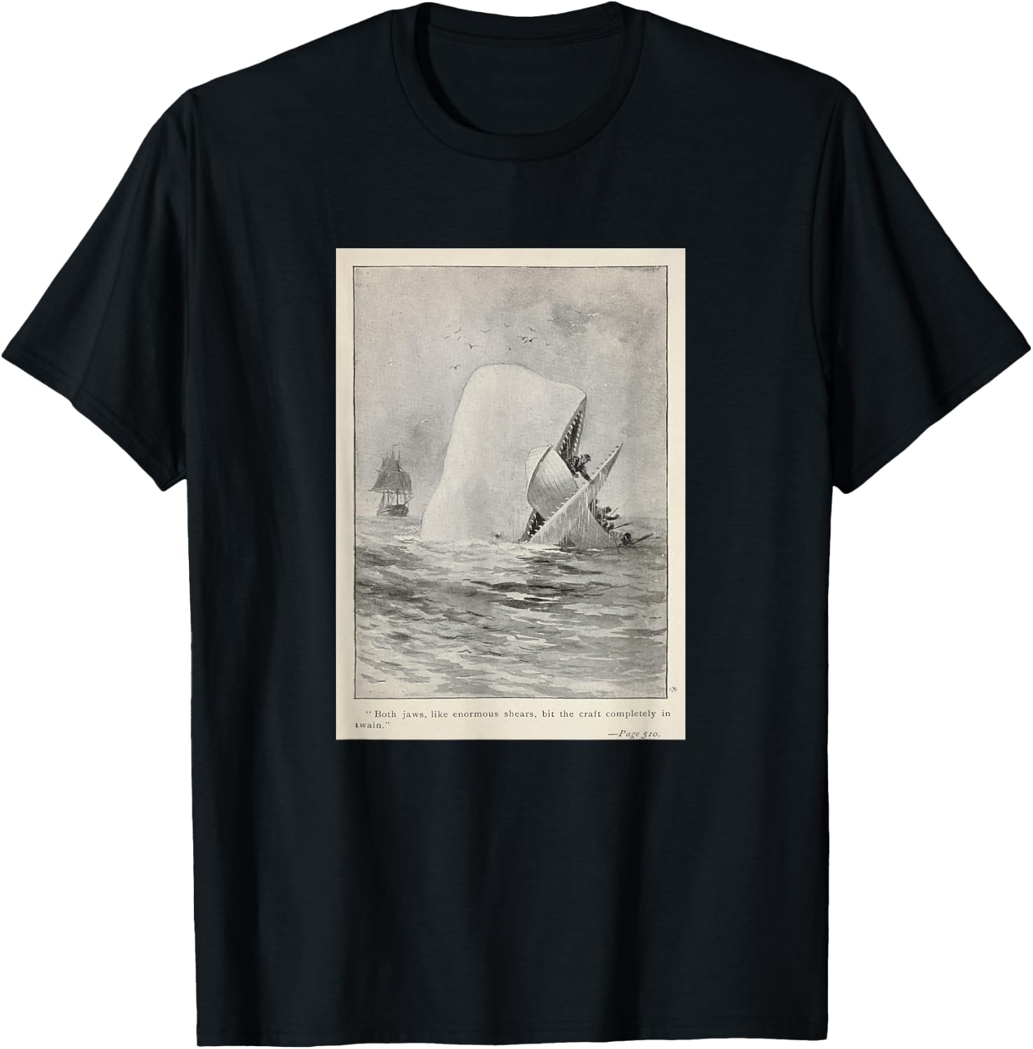 Moby Dick Whale Attacking a Whaling Ship (1892) T-Shirt - T-Shirt | Black