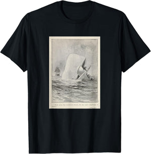 Moby Dick Whale Attacking a Whaling Ship (1892) T-Shirt - T-Shirt | Black