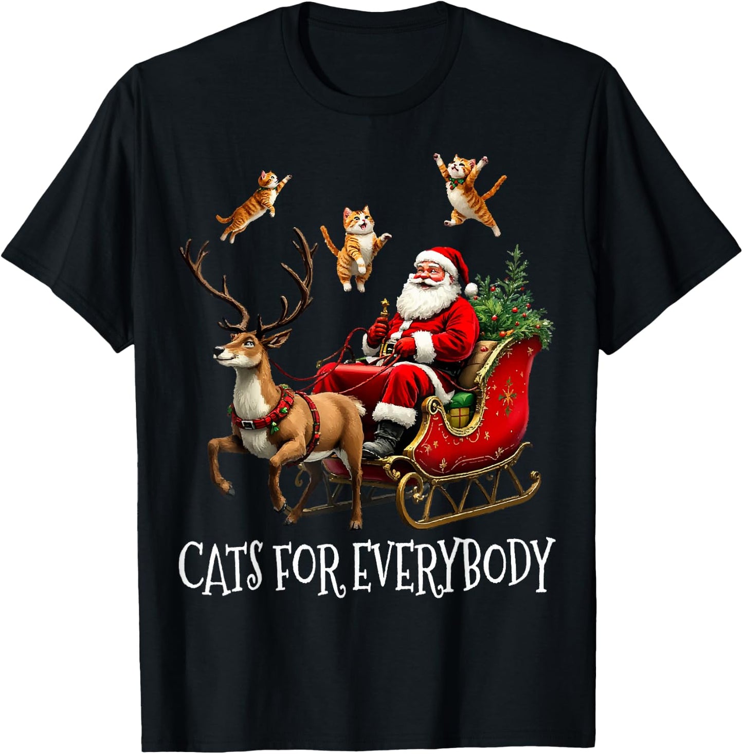 Cats For Everybody Christmas Cat Funny Xmas Santa T-Shirt - T-Shirt | Black