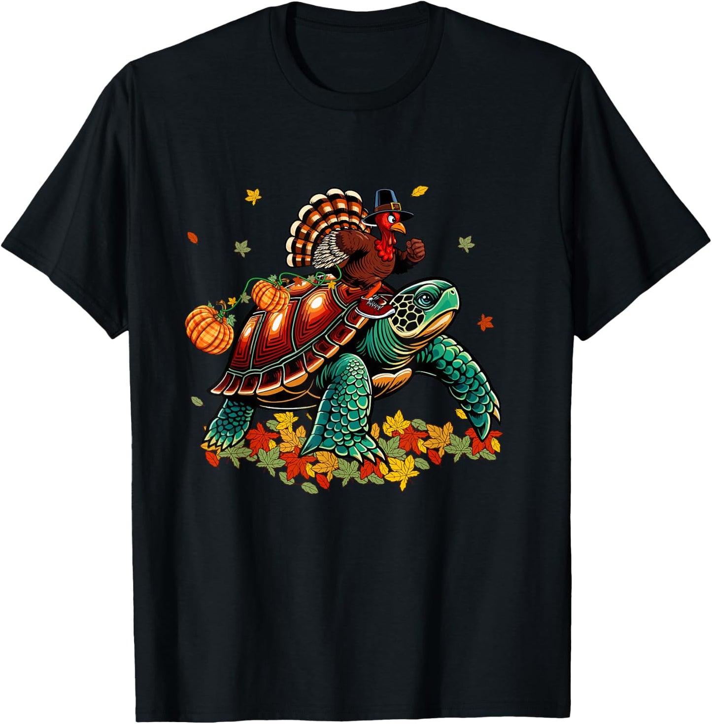 Turkey Riding Turtle Thanksgiving Costume Kids Toddler T-Shirt - T-Shirt | Black
