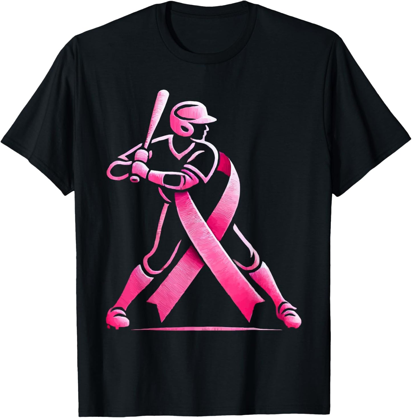 Baseball Breast Cancer Awareness Month Pink Ribbon T-Shirt - T-Shirt | Black