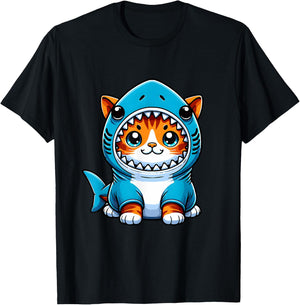 Funny Cute Cat in a Shark Costume Kawaii Neko Kids T-Shirt - T-Shirt | Black