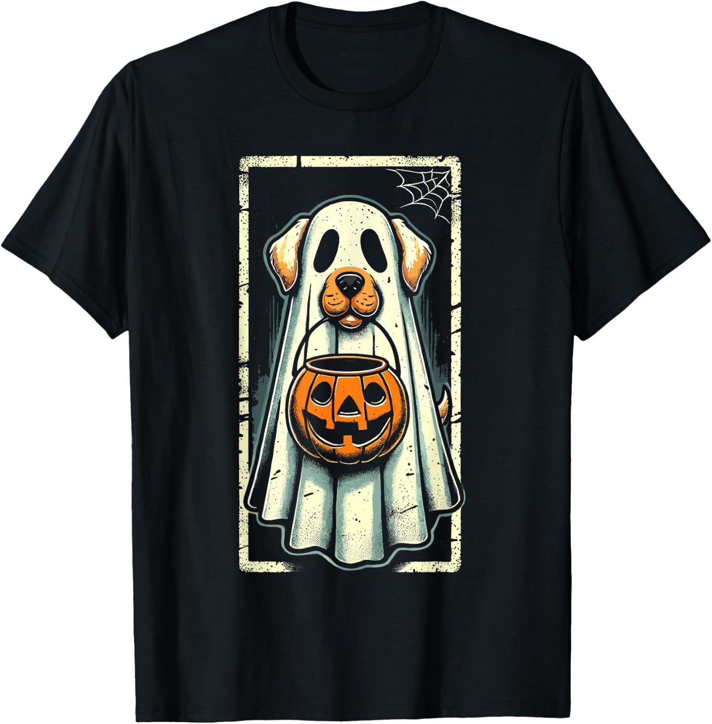 Cute Ghost Dog Men Women Kids Halloween Funny Ghost T-Shirt - T-Shirt | Black