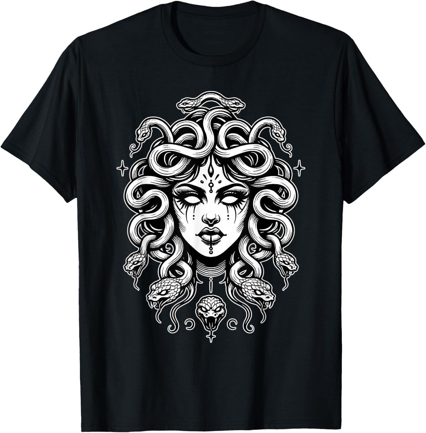 Gothic Medusa Greek Mythology Blackwork T-Shirt - T-Shirt | Black