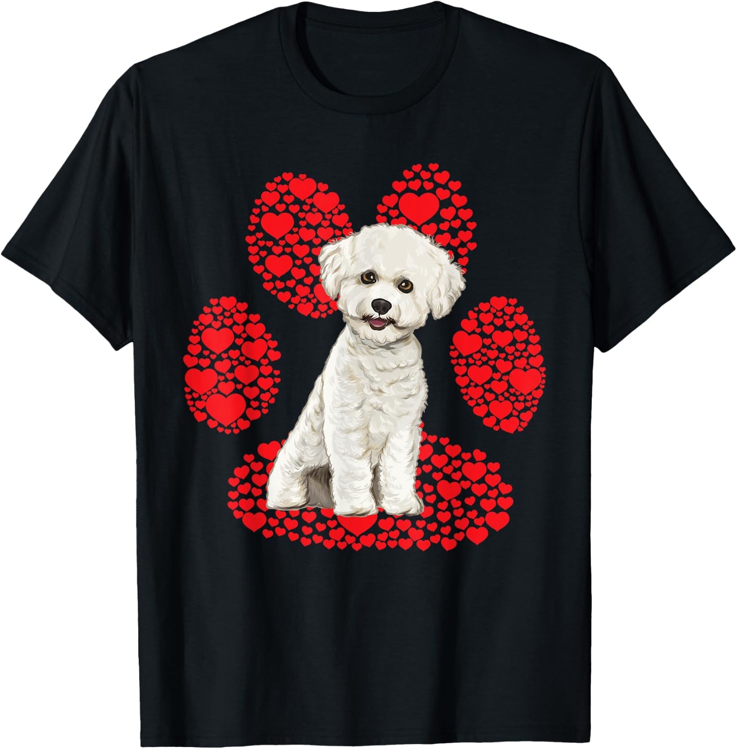 Bichons Frise Valentines Day Dog Love Paw T-Shirt - T-Shirt | Black
