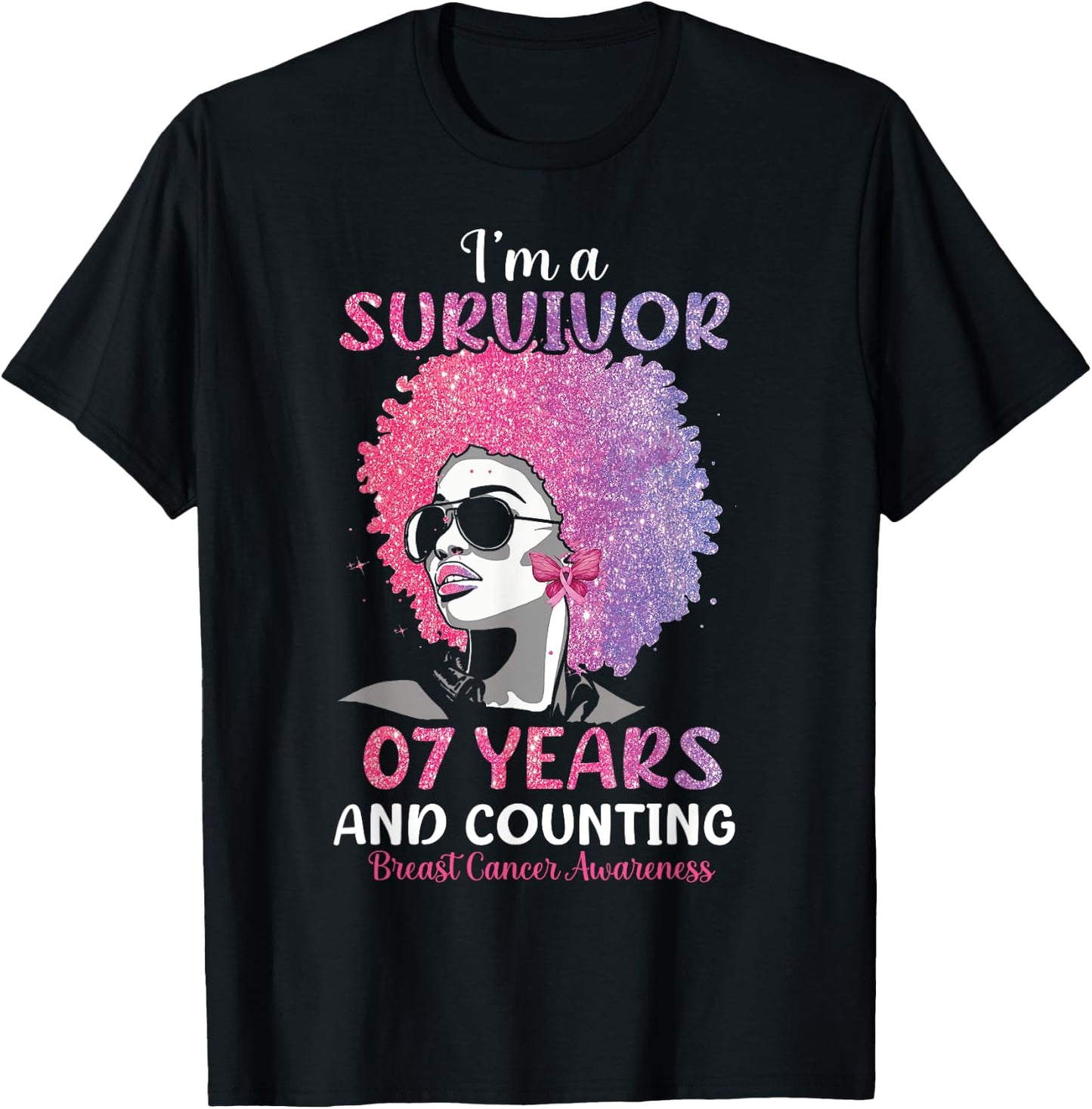 I'm Survivor 7 Years and Counting Breast Cancer Awareness T-Shirt - T-Shirt | Black
