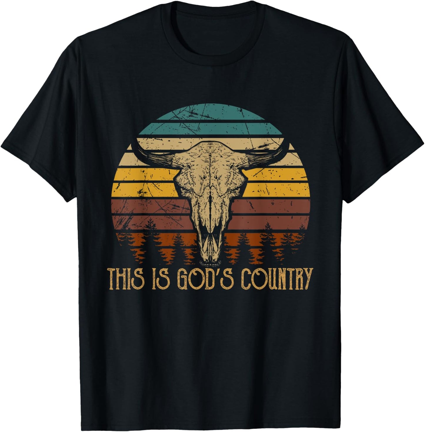 This Is God's Music Country Outfit Bull Skulls Western Howdy T-Shirt - T-Shirt | Black