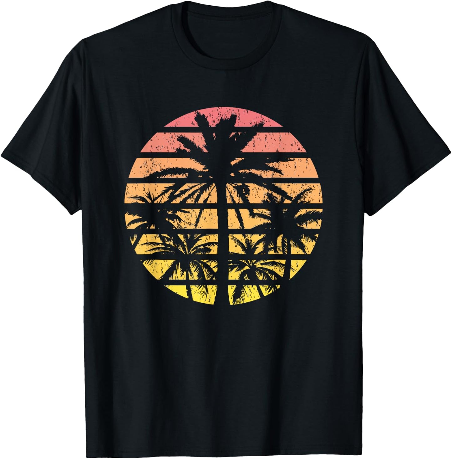 Palm Tree Retro Sunset Summer Beach Vintage Tropical Graphic T-Shirt - T-Shirt | Black