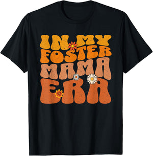 Groovy In My Foster Mama Era Funny Foster Family Crew T-Shirt - T-Shirt | Black