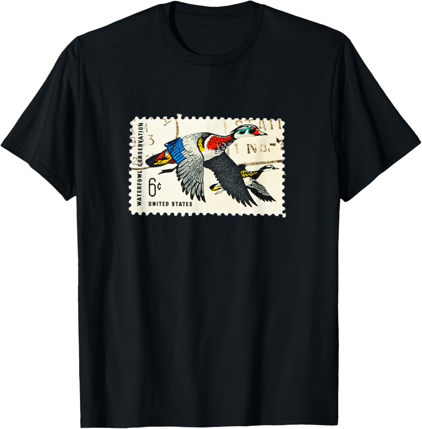 Duck Stamp Shirt Bird Stamp Woodduck Duck Postage T-Shirt - T-Shirt | Black