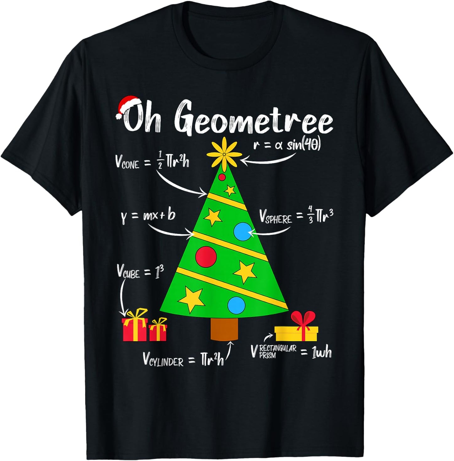 Oh Geometree Funny Christmas Tree Geometry Math Teacher Women Kids T-Shirt - T-Shirt | Black