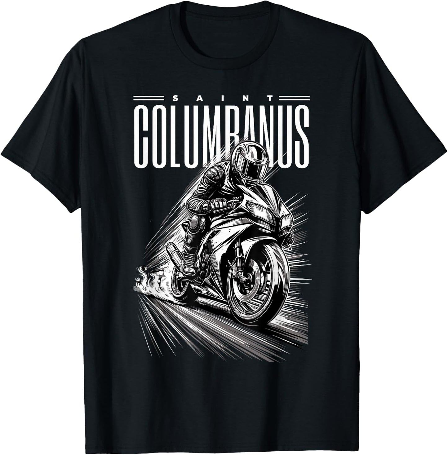 St Columbanus Patron Saint of Motorcyclists Motorcycles T-Shirt - T-Shirt | Black