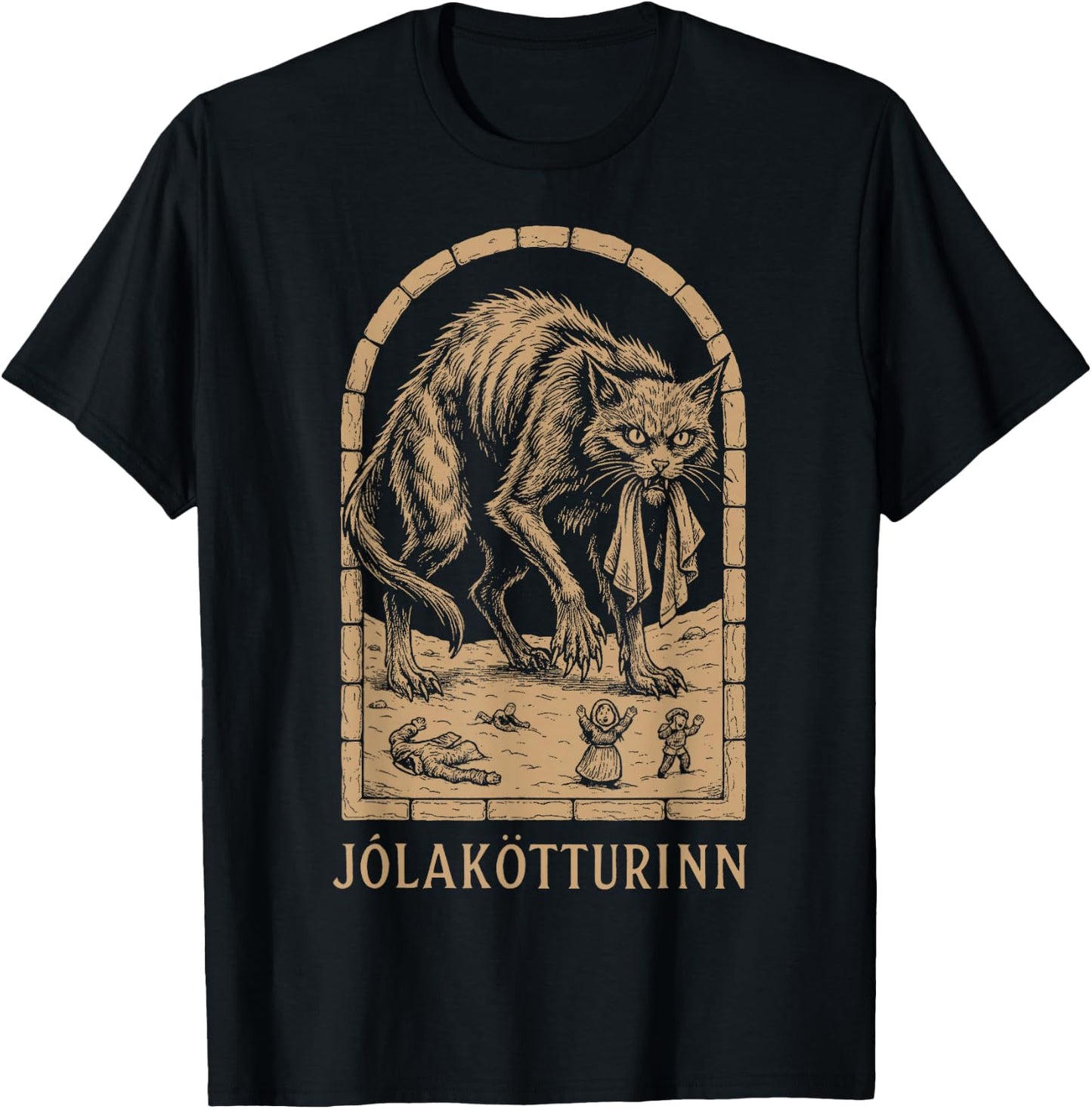 Yule Cat - Jolakotturinn - Icelandic Christmas Cat T-Shirt - T-Shirt | Black